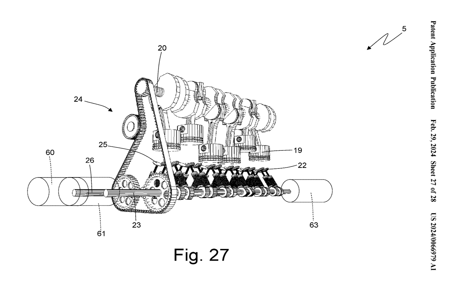 Patent drawing showing the layout of an 'upside-down' straight-six engine